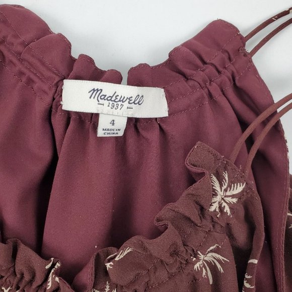 Madewell Women Dream Drift Overlay Palm Tree Silk Dress Lined Brown Size 4 C6315 - Picture 5 of 9